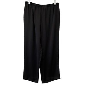 Eileen Fisher Silk Pull-On Pants LARGE Black 24" Inseam Wide Leg Elastic Waist